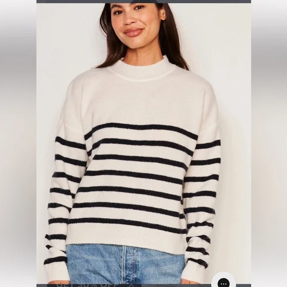 Sundry WOMEN'S STRIPES MOCK NECK COZY SWEATER IN OYSTER Size Med RT $128 - Picture 2 of 5